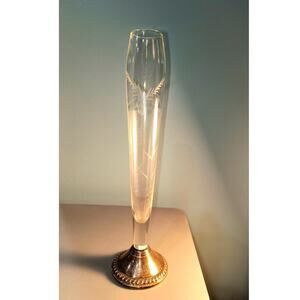 770. Duchin Creation Bud Vase Vintage Sterling Weighted basee Etched Glass